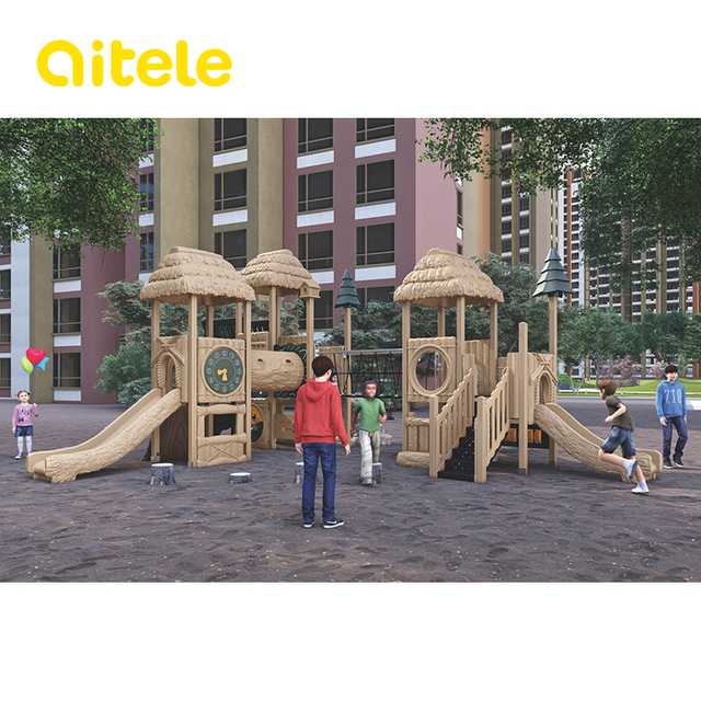 Functional panel Outdoor Playground with 2 Roof Tower for Garden NL-10401